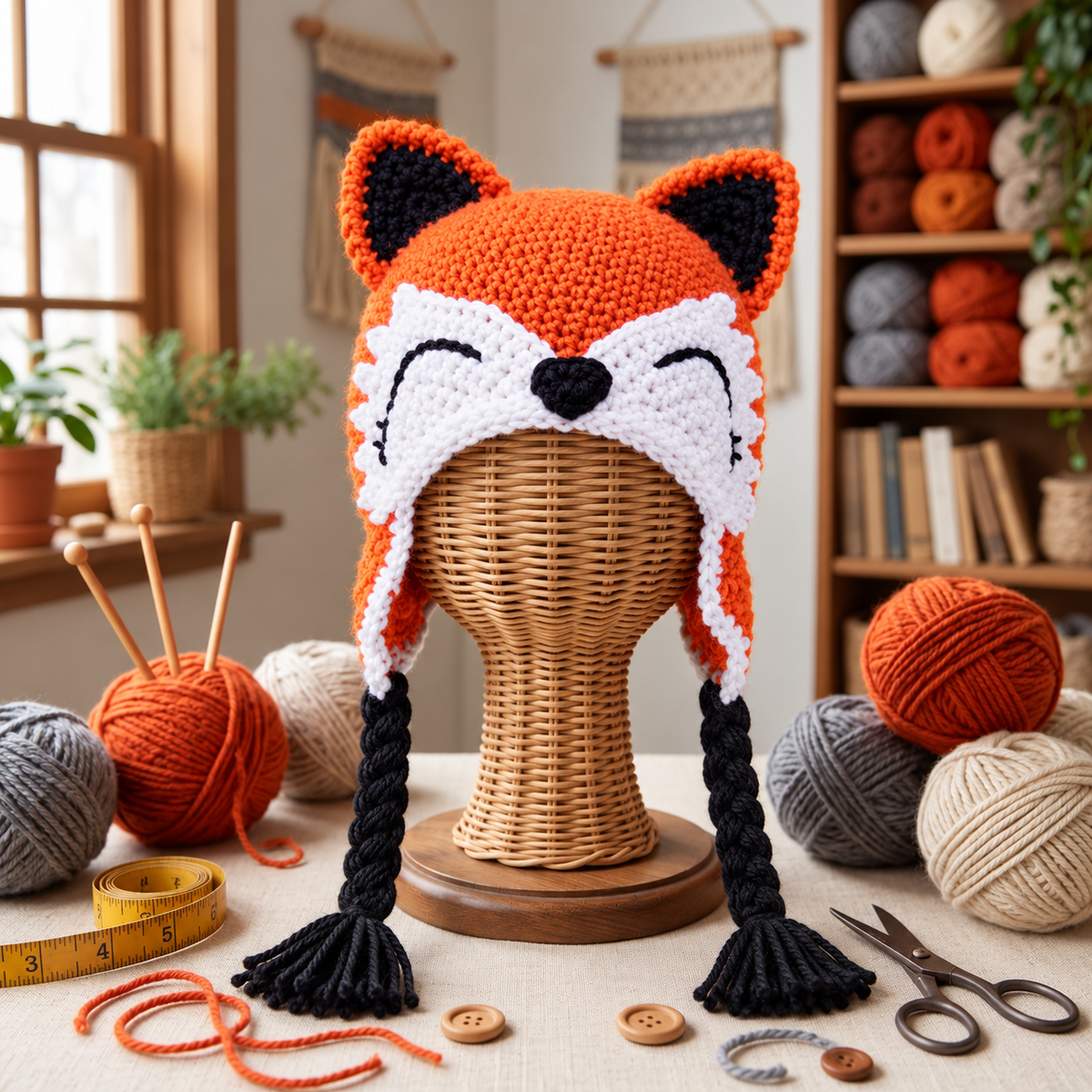Handmade 3D Cute Fox Crochet Earflap Hat – Cozy Animal Hat for Kids &amp; Adults