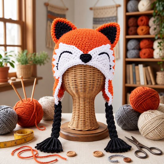 Handmade 3D Cute Fox Crochet Earflap Hat – Cozy Animal Hat for Kids &amp; Adults
