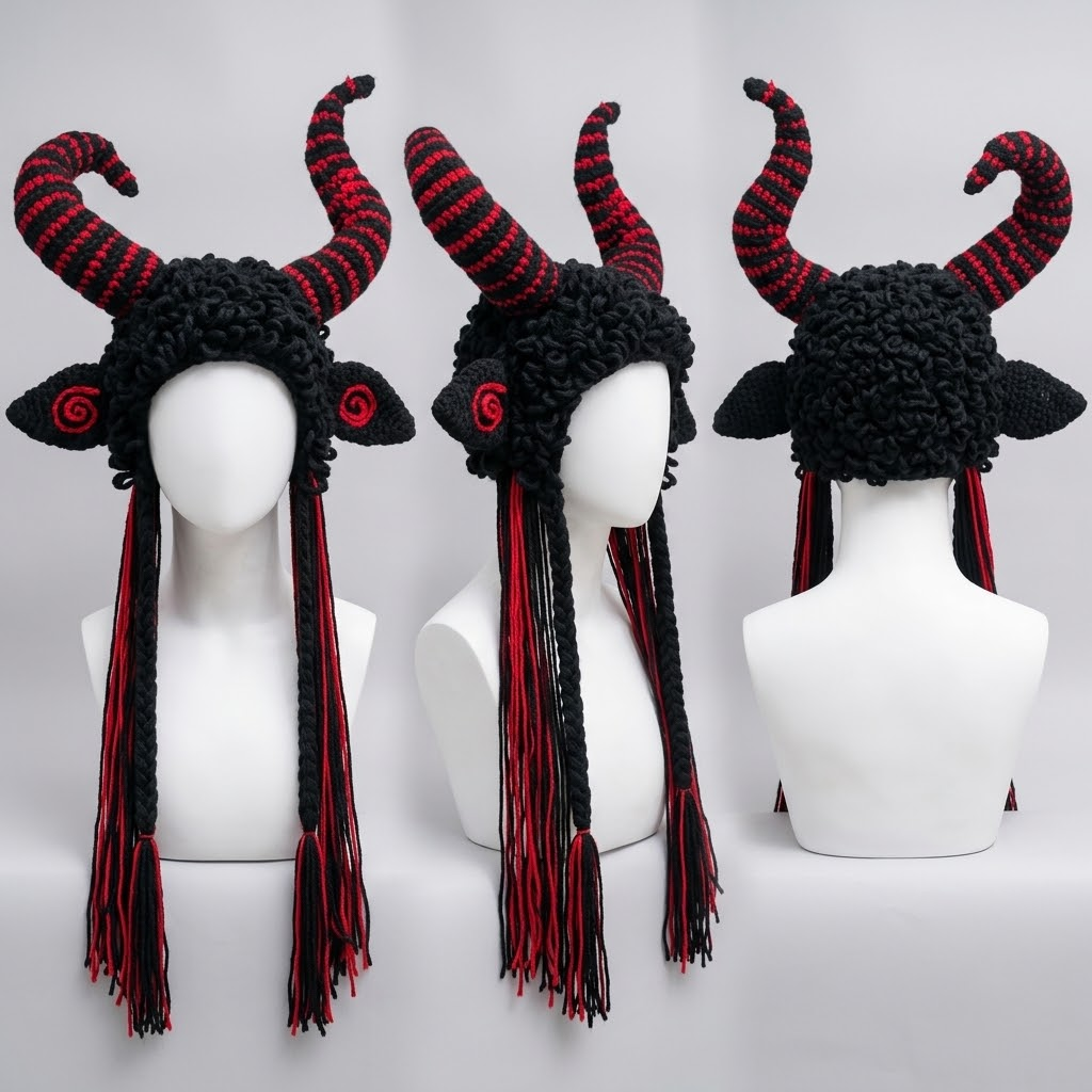 Dark Forest 3D Curved Horns Knit Earflap Hat