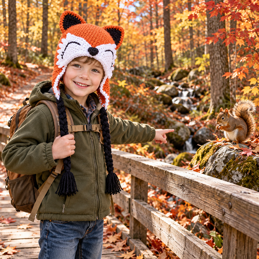 Handmade 3D Cute Fox Crochet Earflap Hat – Cozy Animal Hat for Kids &amp; Adults