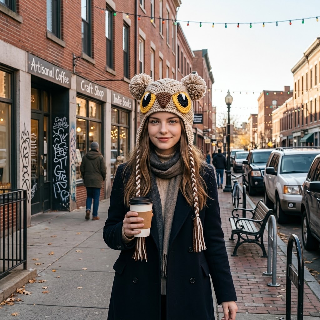 Wise Little Owl 3D Knit Earflap Hat