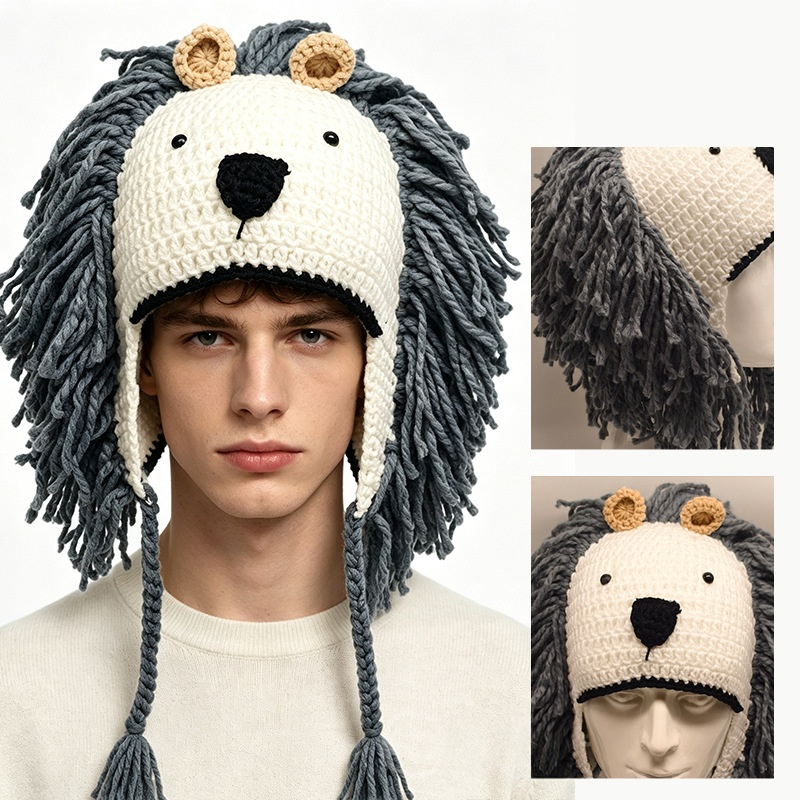 Handcrafted 3D Lion Crochet Earflap Beanie with Mane & Tassels