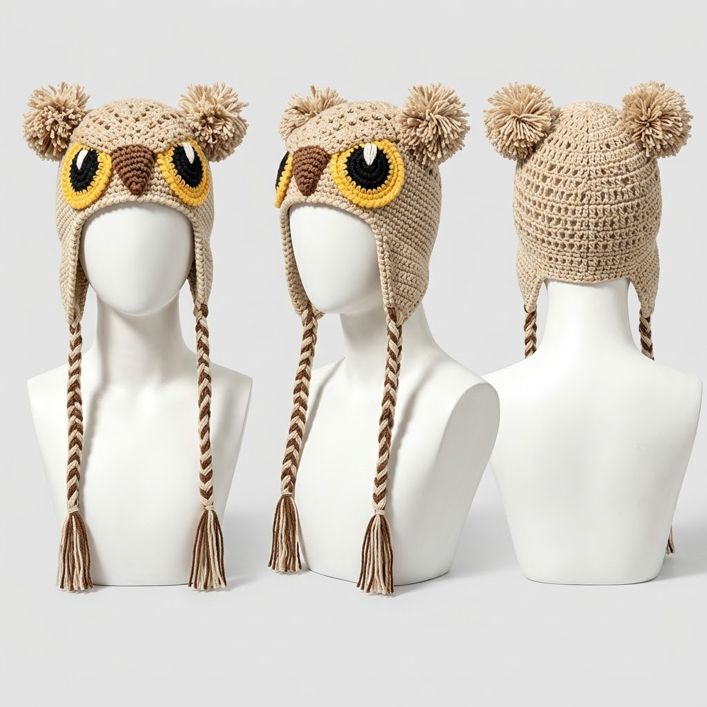 Wise Little Owl 3D Knit Earflap Hat