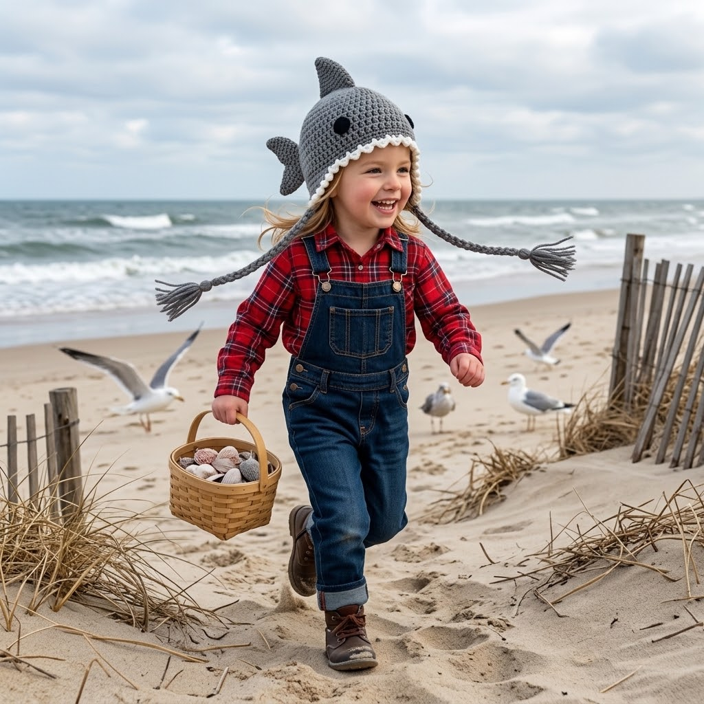 Handmade 3D Shark Crochet Earflap Beanie with Fins & Braided Tassels
