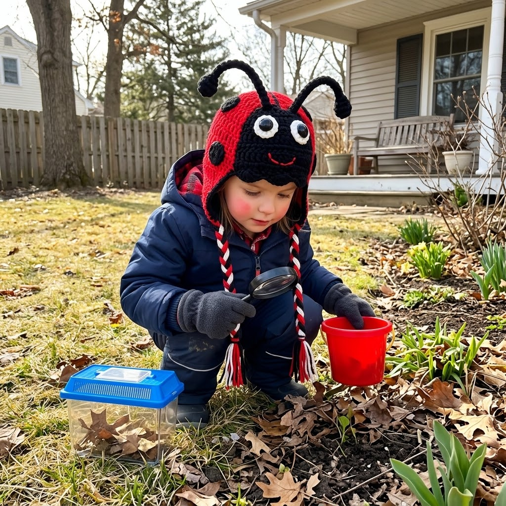 Little Ladybug 3D Knit Earflap Hat