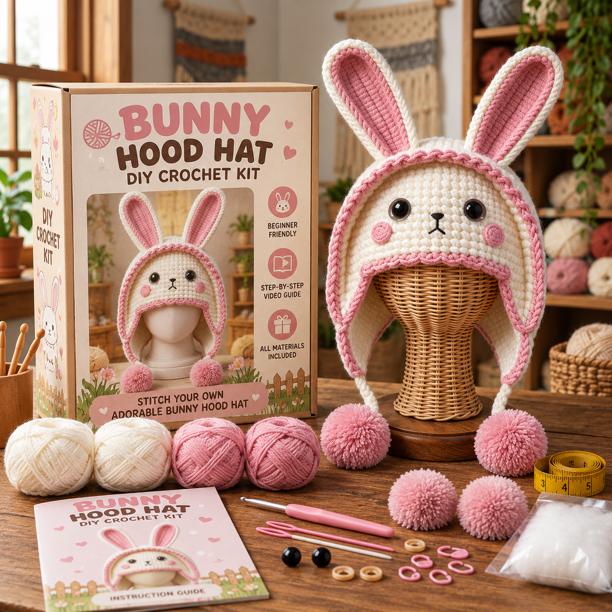 Adorable 3D Lamb &amp; Bunny Crochet Earflap Hats – DIY Crochet Kit or Finished Handmade Hat
