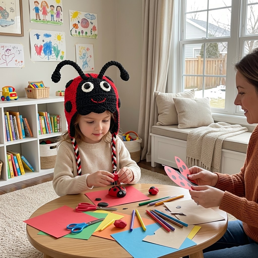 Little Ladybug 3D Knit Earflap Hat