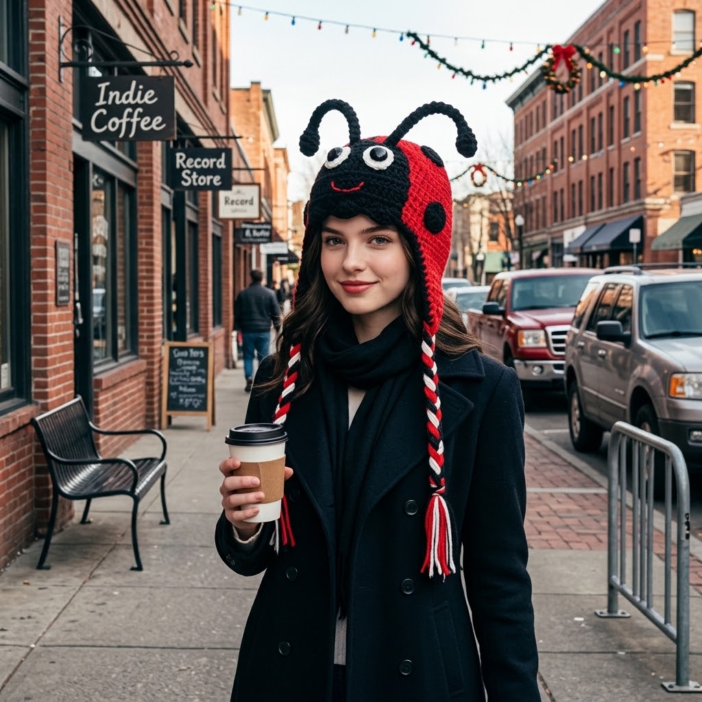 Little Ladybug 3D Knit Earflap Hat