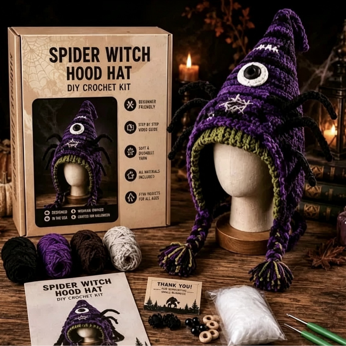 Dark Halloween Dragon Hood Hat DIY Crochet Kit — Craft Your Own Dark Magic
