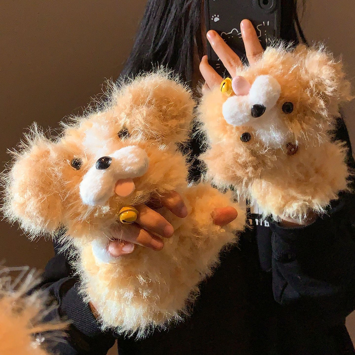 🐶🧤 Fluffy 3D Teddy Puppy Convertible Mittens – Cozy & Cute Winter Gloves