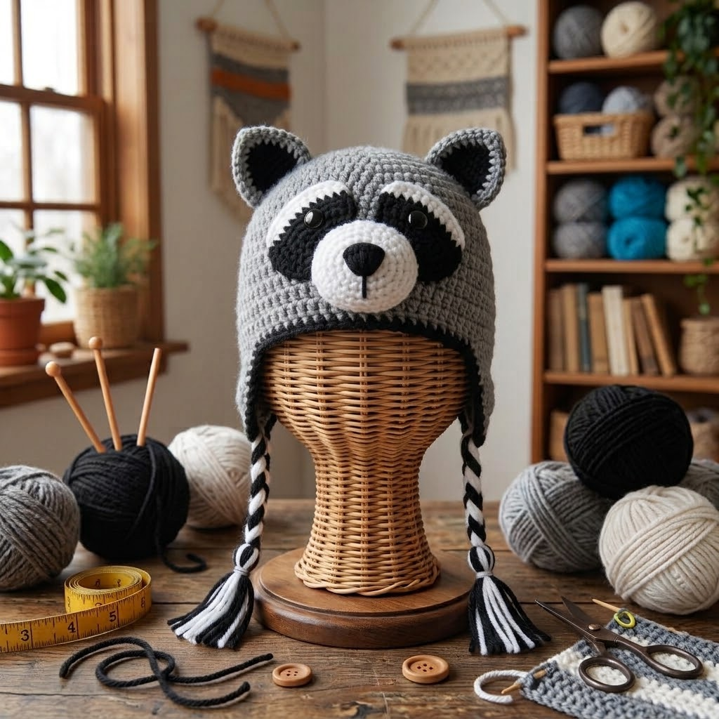 Little Bandit 3D Raccoon Knit Earflap Hat