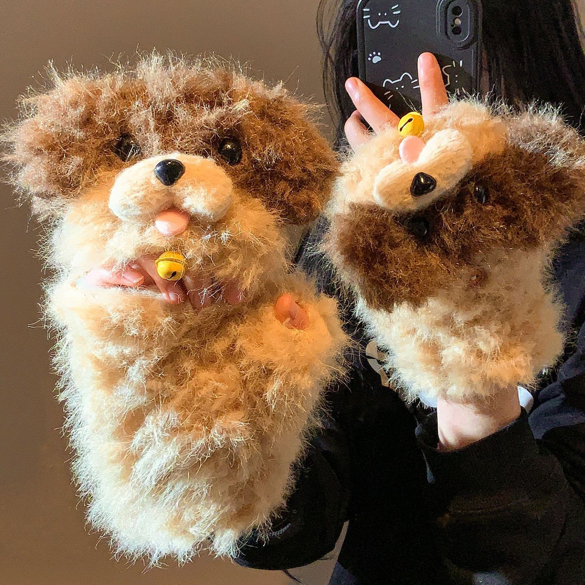 🐶🧤 Fluffy 3D Teddy Puppy Convertible Mittens – Cozy & Cute Winter Gloves