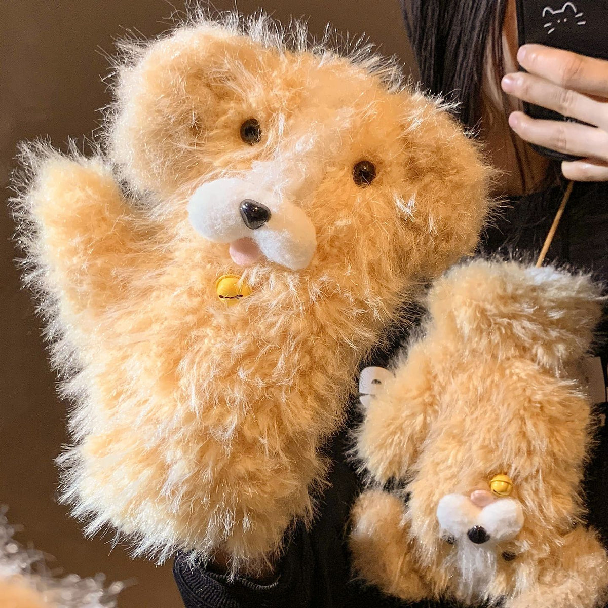 🐶🧤 Fluffy 3D Teddy Puppy Convertible Mittens – Cozy & Cute Winter Gloves