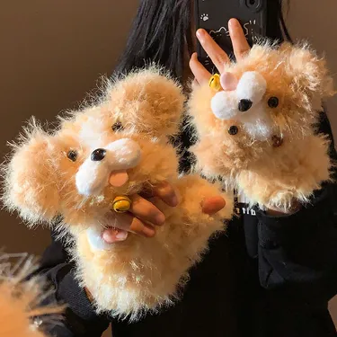🐶🧤 Fluffy 3D Teddy Puppy Convertible Mittens – Cozy & Cute Winter Gloves