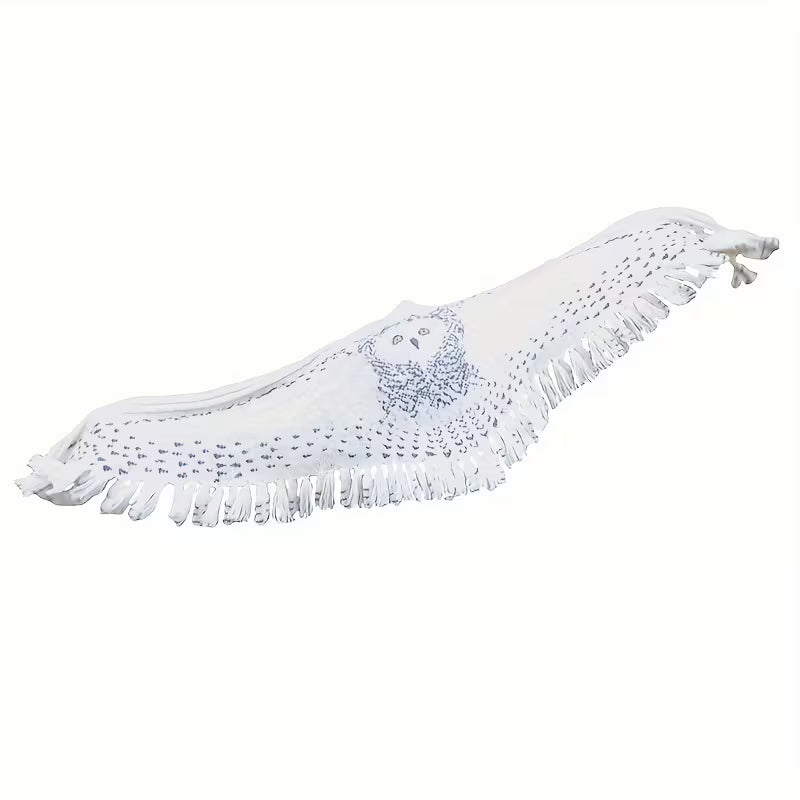 Vintage Knit Owl Wing Scarf with Tassel Fringe
