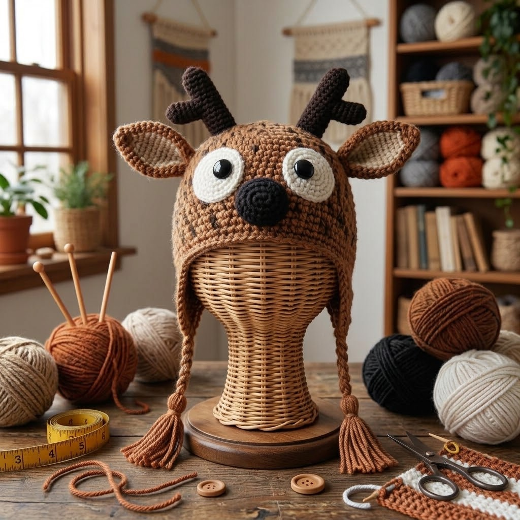 Winter Magic 3D Reindeer Knit Earflap Hat