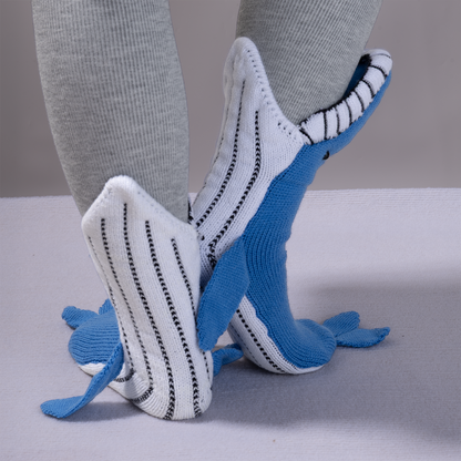 BOFFWAM Whale Knit Socks-Quirky creative design & Comfy Soft knitted material, Carpet socks for Family Party Funny Menswear Original