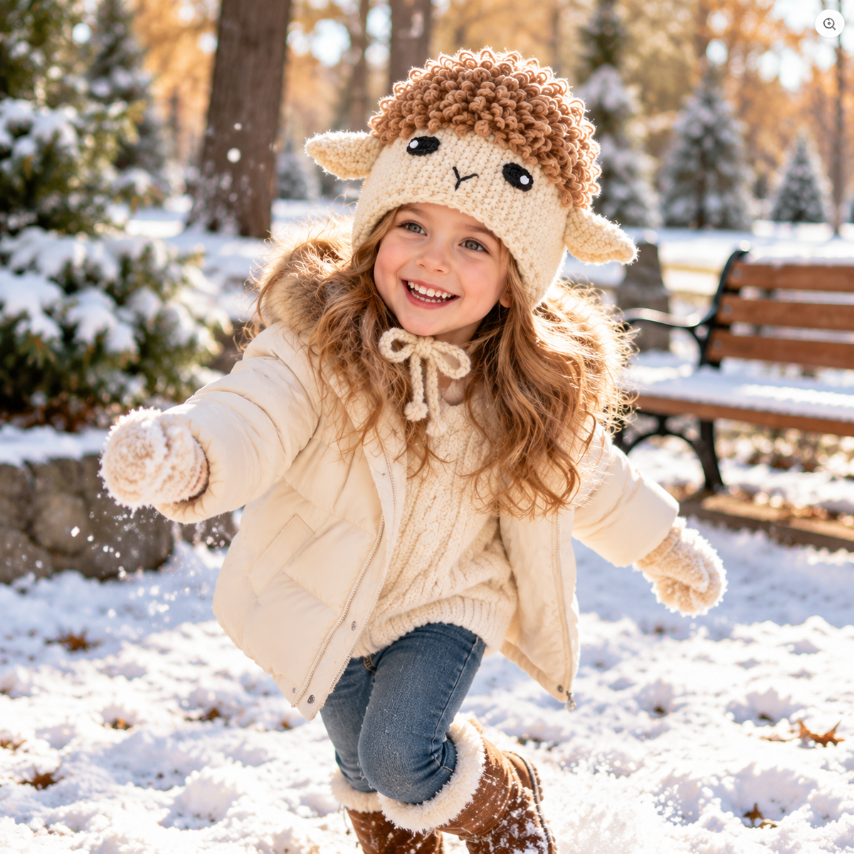 Handmade 3D Lamb Crochet Hat – Cute Fluffy Sheep Animal Earflap Hat for Kids &amp; Adults