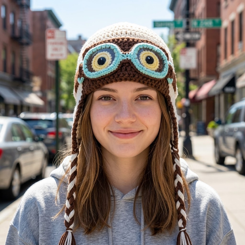 3D Aviator Goggle Knit Hat