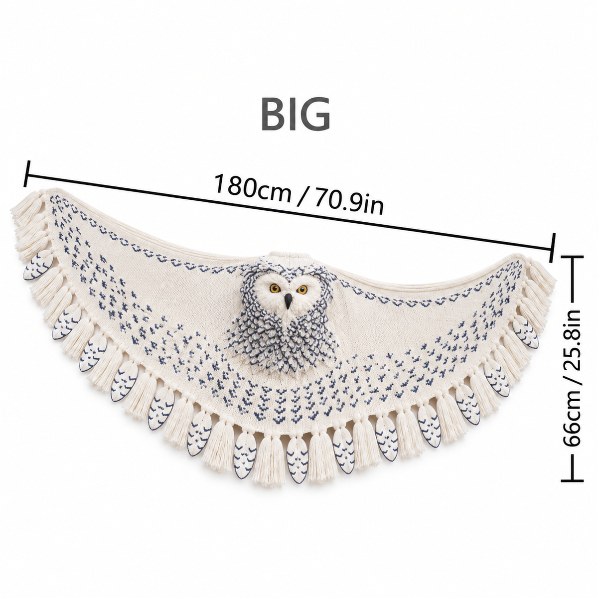 Funny Snowy Owl Wing Shawl – Knitted Scarf with Feather Fringe