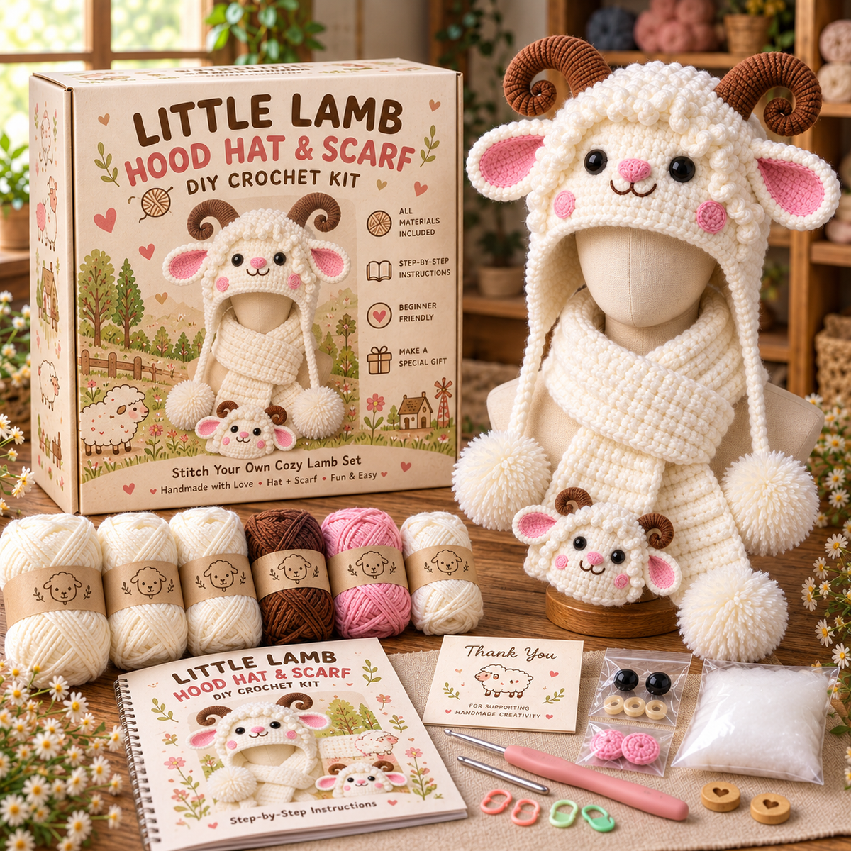 Adorable 3D Lamb &amp; Bunny Crochet Earflap Hats – DIY Crochet Kit or Finished Handmade Hat