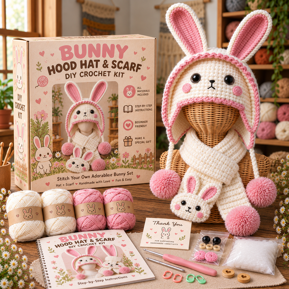 Adorable 3D Lamb &amp; Bunny Crochet Earflap Hats – DIY Crochet Kit or Finished Handmade Hat