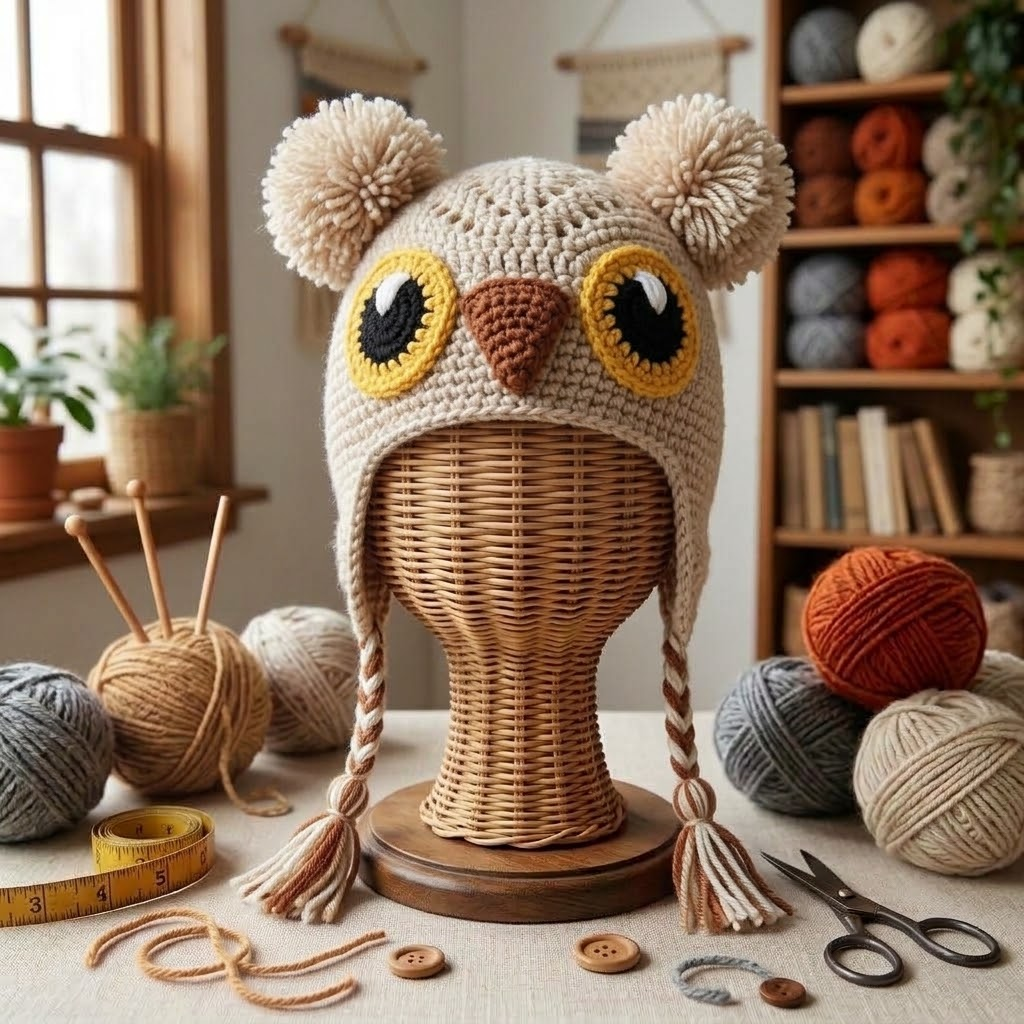 Wise Little Owl 3D Knit Earflap Hat