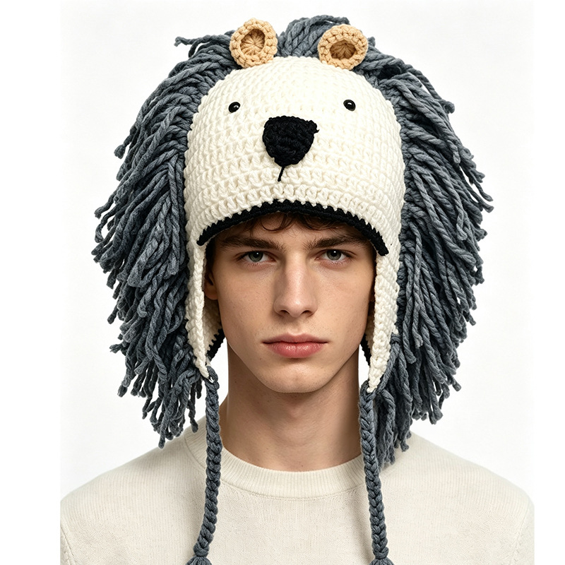 Handcrafted 3D Lion Crochet Earflap Beanie with Mane & Tassels
