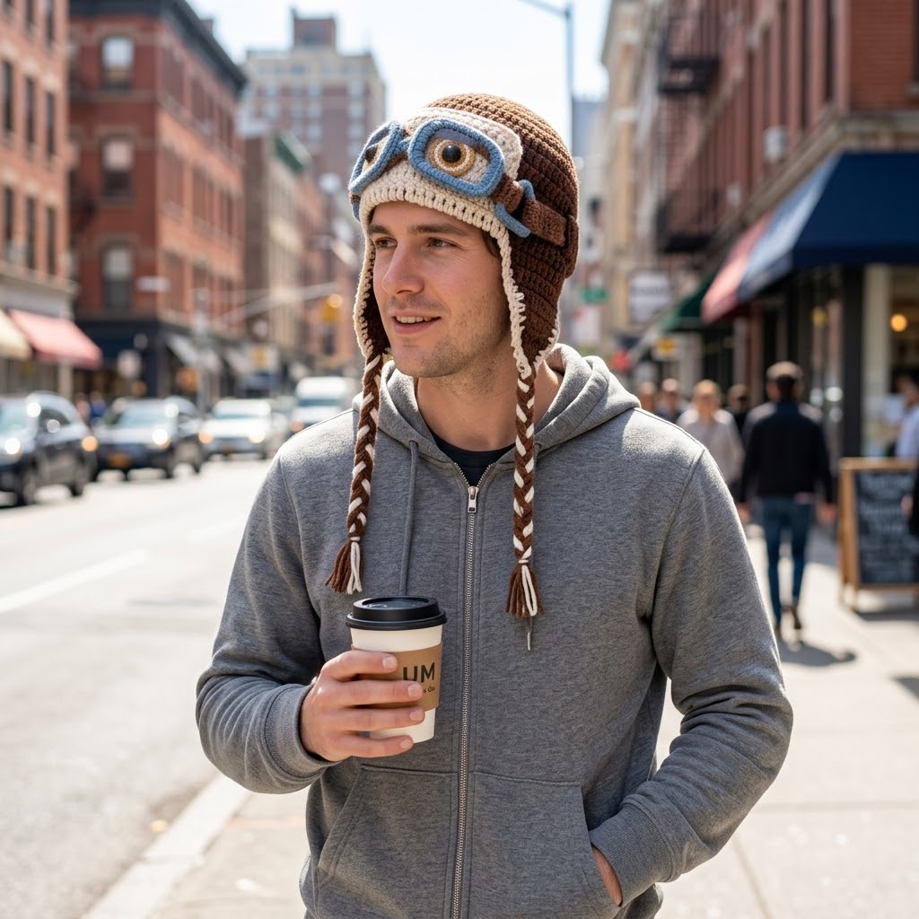 3D Aviator Goggle Knit Hat