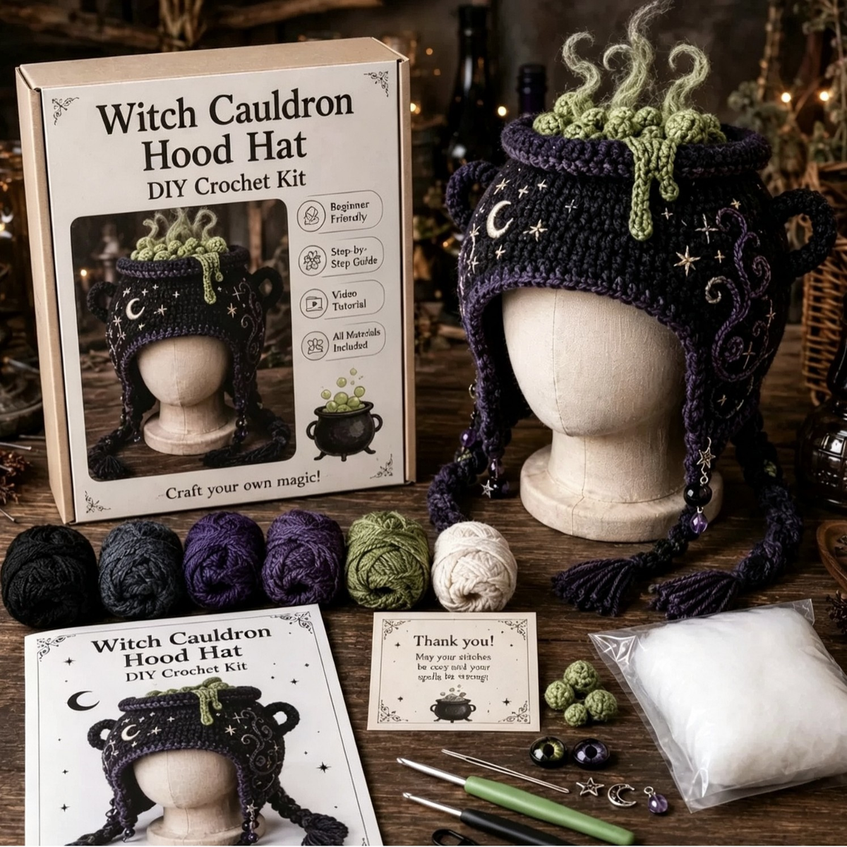 Dark Halloween Dragon Hood Hat DIY Crochet Kit — Craft Your Own Dark Magic