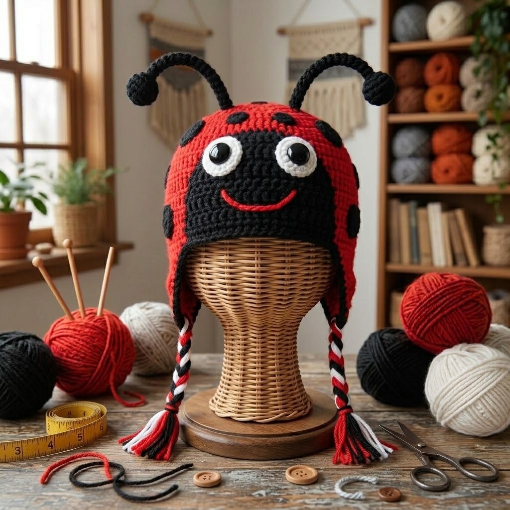 Little Ladybug 3D Knit Earflap Hat