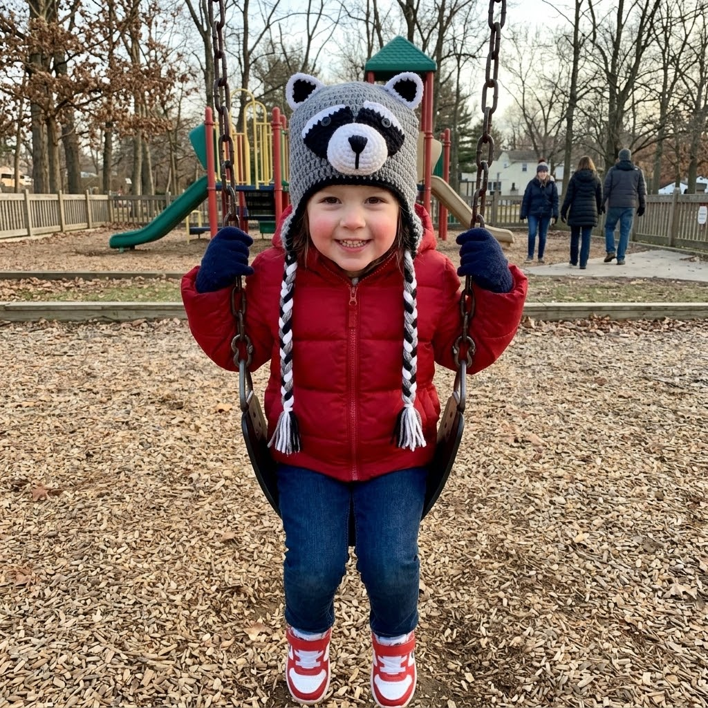 Little Bandit 3D Raccoon Knit Earflap Hat