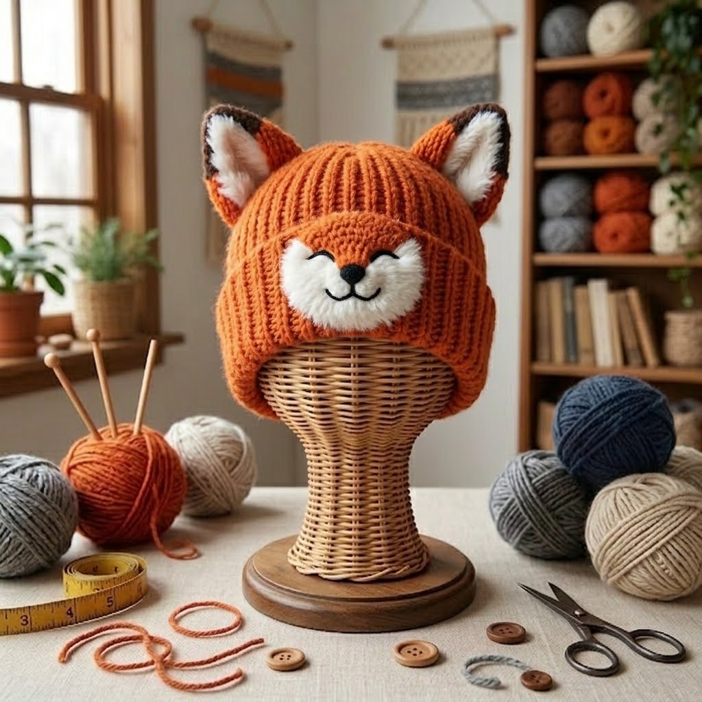Foxy Charm 3D Knit Beanie with Cute Ears and Snout