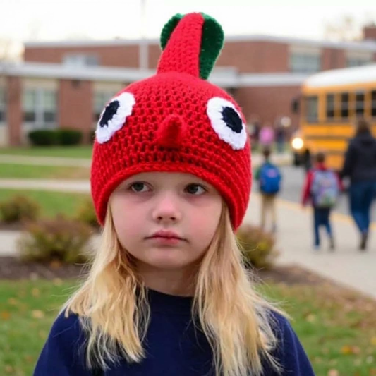 Red Sprout Creature 3D Handcrafted Crochet Beanie Hat