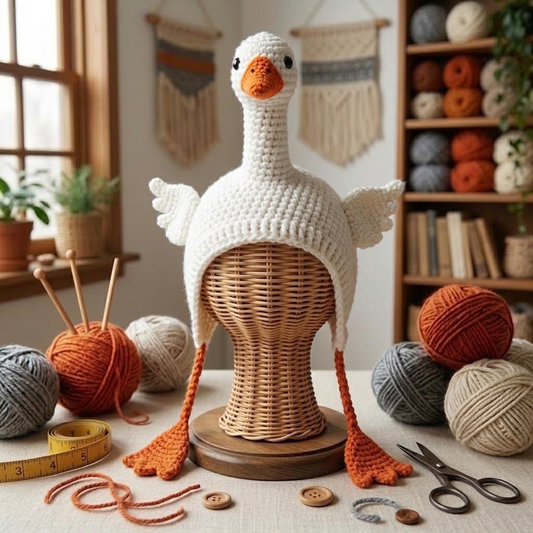 Handcrafted 3D Cute Goose Crochet Earflap Beanie with Neck & Webbed Foot Tassels