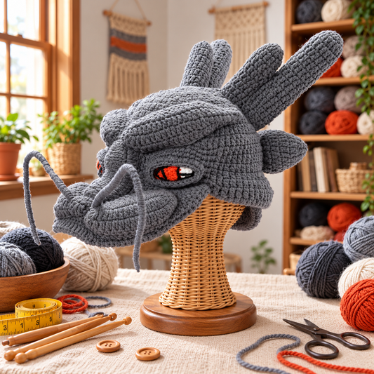 Handmade 3D Dragon Crochet Hat for Adults – Fantasy Dragon Head Beanie with Horns, Fiery Eyes &amp; Whiskers