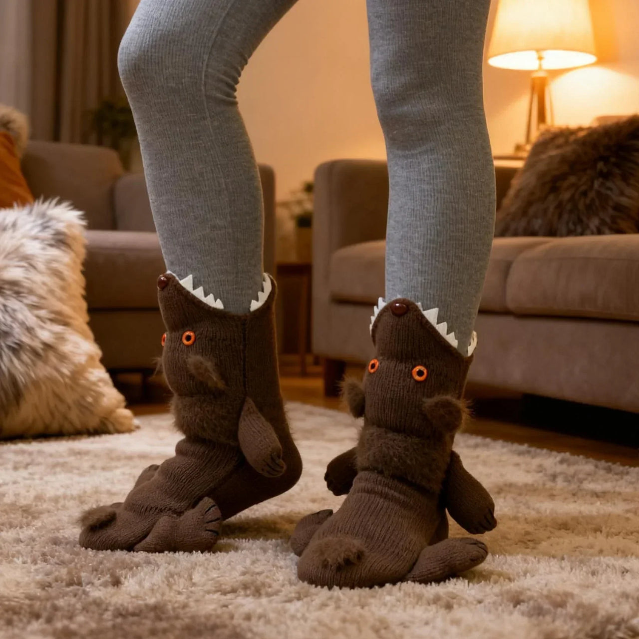 Brown Bear Knit Socks