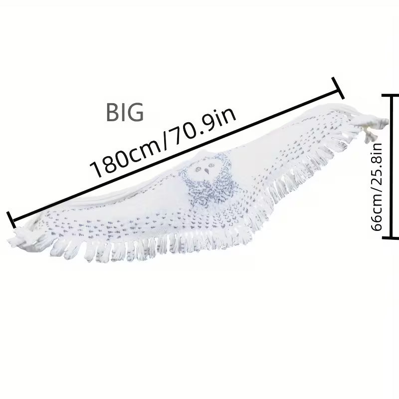 Vintage Knit Owl Wing Scarf with Tassel Fringe
