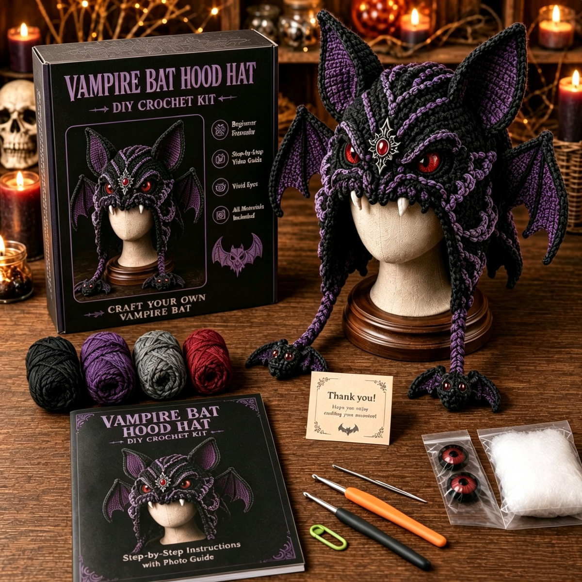 Dark Halloween Dragon Hood Hat DIY Crochet Kit — Craft Your Own Dark Magic