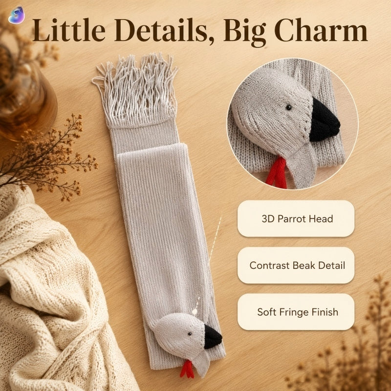 3D Parrot Knit Scarf – 150cm Funny Bird Winter Scarf